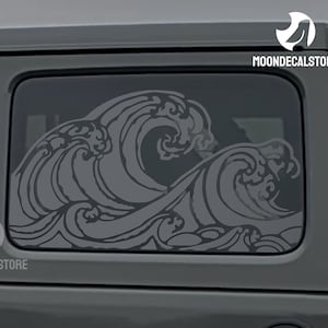Fits 2018-2025 Jeep Wrangler 4 Door  JLU Quarter Window Sea Waves Decal Sticker
