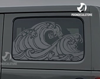 Fits 2018-2024 Jeep Wrangler 4 Door  JLU Quarter Window Sea Waves Decal Sticker