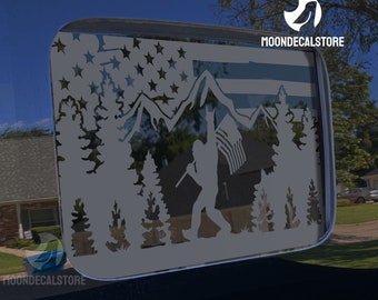 Pour Jeep Gladiator 2020-2026, fenêtre centrale arrière centrale Sasquatch Bigfoot, autocollant drapeau américain en détresse