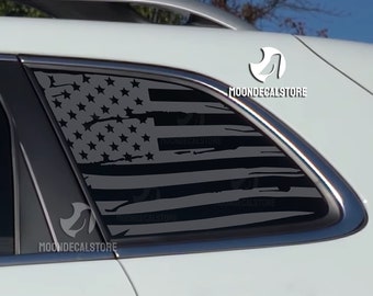 Fits 2014-2023 Jeep Cherokee Quarter Window Distressed American Flag Decal Sticker