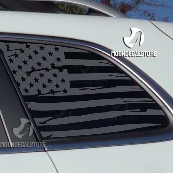 Fits 2014-2023 Jeep Cherokee Quarter Window Distressed American Flag Decal Sticker