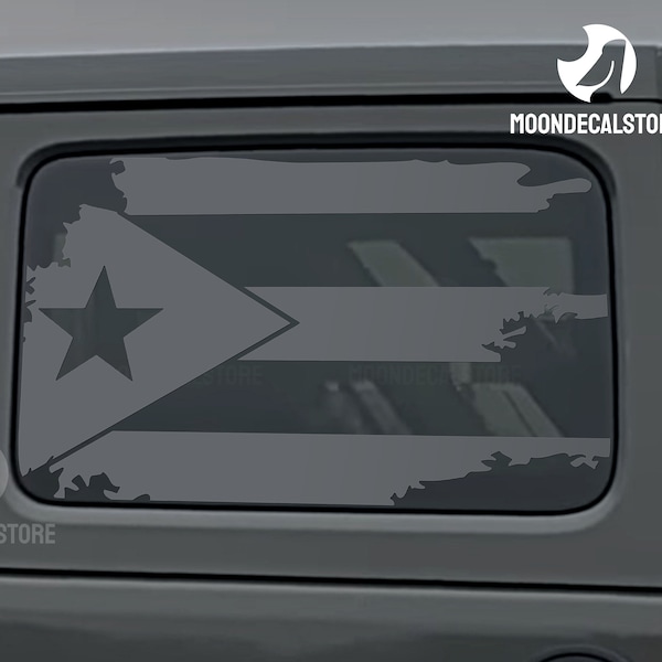 Fits 2018-2024 Jeep Wrangler 4 Door  JLU Quarter Window Distressed Flag of Puerto Rico Decal Sticker