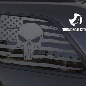 Fits 2011-2022 Jeep Grand Cherokee(Old Body Style) Quarter Window Distressed Punisher American Flag Decal Sticker