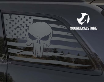 Pour Jeep Grand Cherokee 2011-2022 (ancien style de carrosserie) Sticker drapeau américain Distressed Punisher
