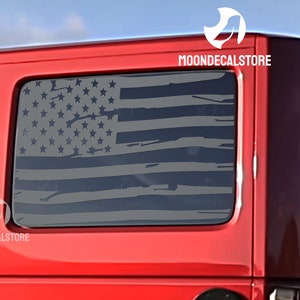 Fits 2007-2018 Jeep Wrangler 4 Door Hard Top JKU Quarter Window Distressed American Flag Decal Sticker