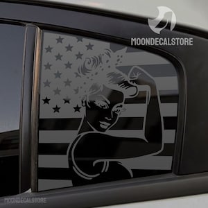 Fits 2011-2023 Dodge Charger Quarter Window Girl Power American Flag Decal Sticker