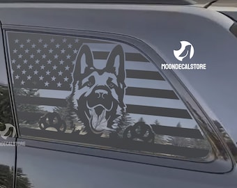 Pour Jeep Grand Cherokee 2011-2022 (ancien style de carrosserie) Sticker autocollant drapeau américain pour chien de berger allemand