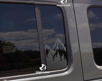 Fits 2018-2024 Jeep Wrangler 4 Door JLU / Jeep Gladiator JT Door Window Outdoor Mountain Tree Scene Decal Sticker