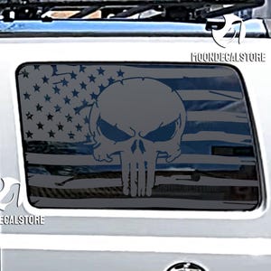 Fits 2005-2010 Jeep Commander Quarter Window Punisher Distressed American Flag Decal Sticker