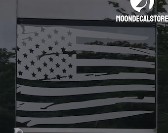 Fits 2009-2026 Dodge RAM Back Middle Window Distressed American Flag Decal Sticker