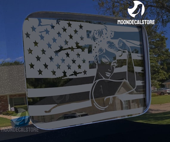 Fits 2020-2025 Jeep Gladiator Back Middle Window Girl Power Distressed American Flag Decal Sticker