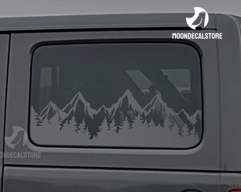 Fits 2018-2024 Jeep Wrangler 4 Door  JLU Quarter Window Outdoor Mountain Tree Scene Decal Sticker