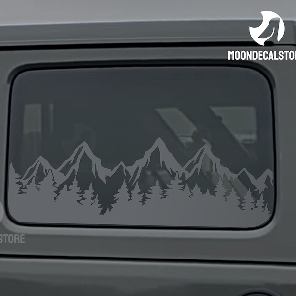 Fits 2018-2024 Jeep Wrangler 4 Door  JLU Quarter Window Outdoor Mountain Tree Scene Decal Sticker