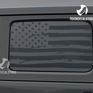 Fits 2018-2025 Jeep Wrangler 4 Door  JLU Quarter Window Distressed American Flag Decal Sticker