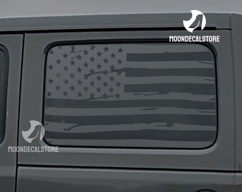 Fits 2018-2024 Jeep Wrangler 4 Door  JLU Quarter Window Distressed American Flag Decal Sticker