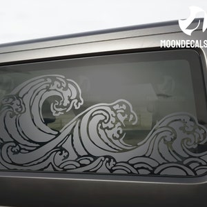 Fits 2011-2018 Jeep Wrangler 2 Door Hard Top JK Quarter Window Sea Waves Decal Sticker