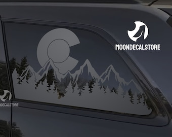 Pour Jeep Grand Cherokee 2011-2022 (ancien style de carrosserie) Autocollant de scène extérieure d'arbre de montagne du Colorado « C »