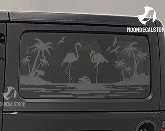 Fits 2018-2024 Jeep Wrangler 2 Door Hard Top JL Quarter Window Flamingo Beach Sunset Palm tree Decal Sticker