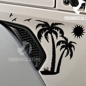 Fits 2018-2025 Wrangler and Gladiator Fender Vent Palm tree Sun Seagull Decal Sticker