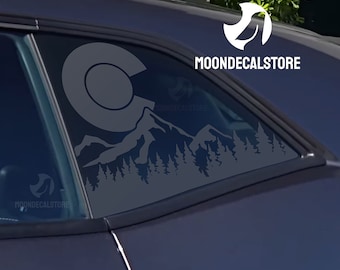 Fits 2008-2023 Dodge Challenger Quarter Window Colorado "c" Mountain Tree Outdoor Scene Decal Sticker