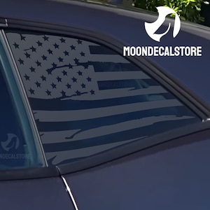 Fits 2008-2023 Dodge Challenger Quarter Window Distressed American Flag Decal Sticker