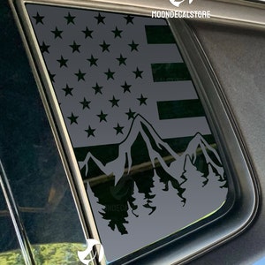 Fits 2017-2024 Jeep Compass Quarter Window American Flag Outdoor Mountain Tree Scene Decal Sticker