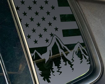 Fits 2017-2024 Jeep Compass Quarter Window American Flag Outdoor Mountain Tree Scene Decal Sticker