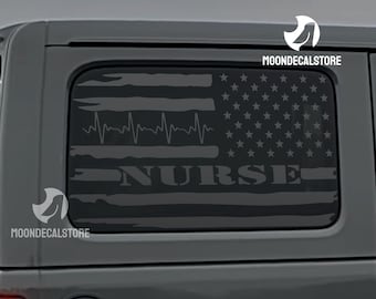 Pour Jeep Wrangler 4 portes JLU 2018-2026, drapeau américain en détresse, infirmière, pouls cardiaque, battement cardiaque, autocollant