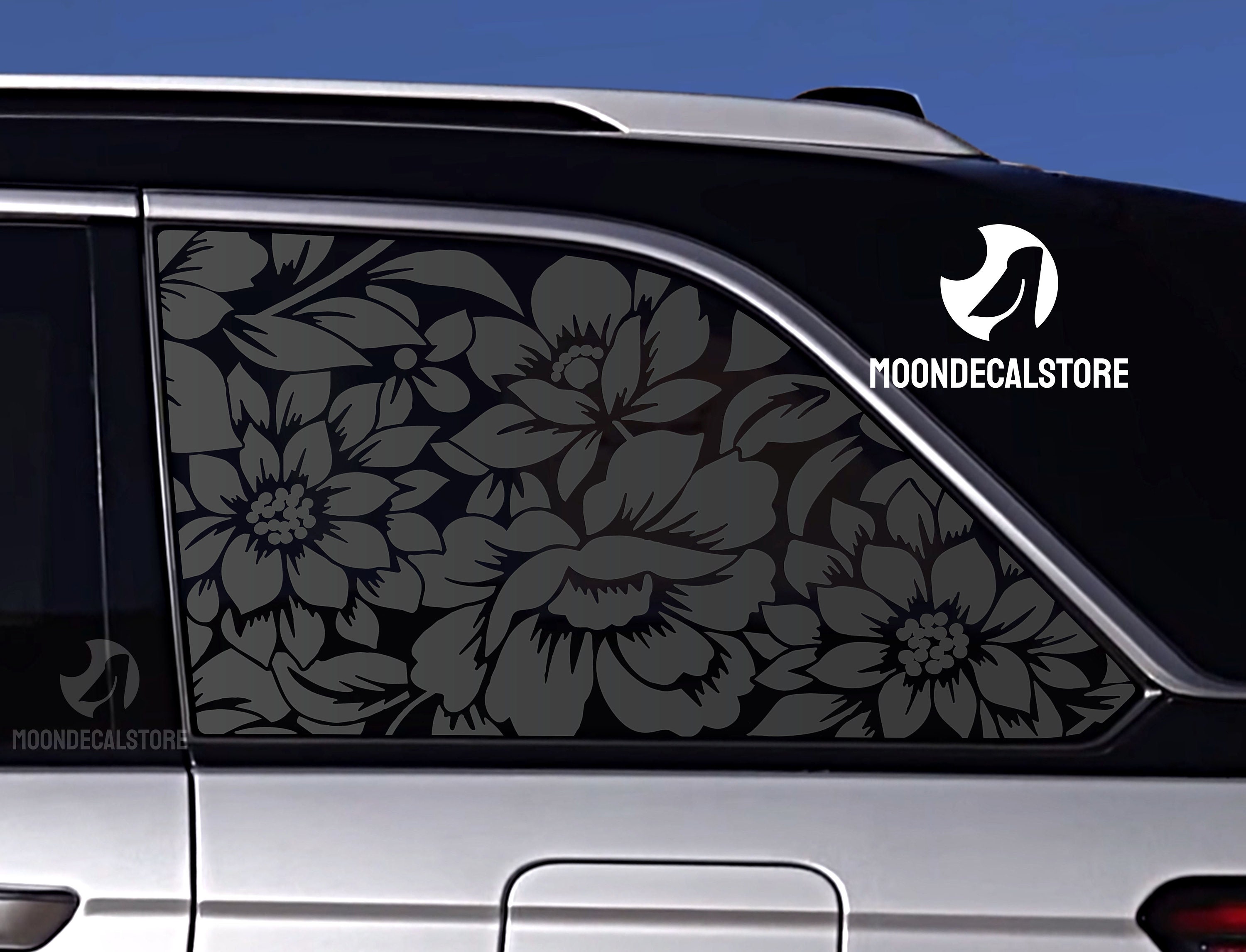Fits 2021-2025 Jeep Grand Cherokee Two Row & 4xE Quarter Window Flowers Floral Decal Sticker