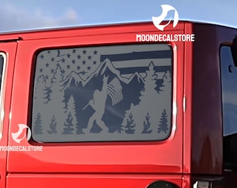 Pour Jeep Wrangler 4 portes 2007-2018 toit rigide JKU quart de fenêtre en détresse drapeau américain Sasquatch Bigfoot autocollant