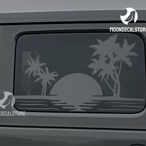 Fits 2018-2025 Jeep Wrangler 4 Door  JLU Quarter Window Beach Sunset Palm tree Decal Sticker