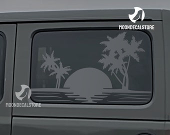 Fits 2018-2026 Jeep Wrangler 4 Door  JLU Quarter Window Beach Sunset Palm tree Decal Sticker