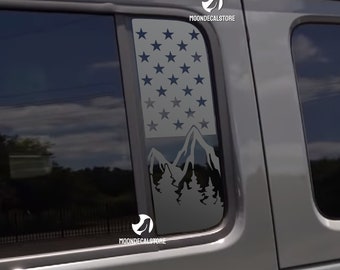 Fits 2018-2024 Jeep Wrangler 4 Door JLU / Jeep Gladiator JT Door Window American Flag Outdoor Mountain Tree Scene Decal Sticker