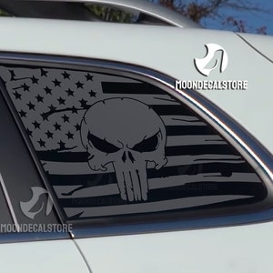 Fits 2014-2024 Jeep Cherokee Quarter Window Distressed American Flag Punisher Decal Sticker