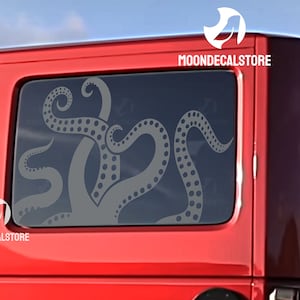 Fits 2007-2018 Jeep Wrangler 4 Door Hard Top JKU Quarter Window Sea Monster Tentacles Decal Sticker