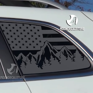 Fits 2014-2024 Jeep Cherokee Quarter Window American Flag Outdoor Mountain Tree Scene Decal Sticker