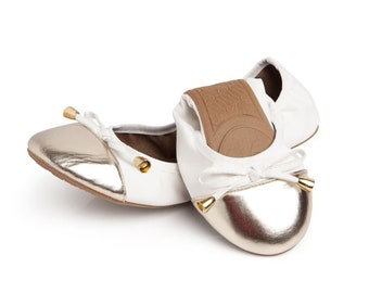 Talaria Flats White Premium Foldable Ballet Flats,Wedding Ballet Flats,Ballet Flats for Work,Foldable Flats for Travel,Cinderollies,Flats