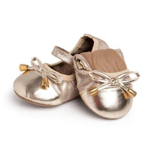 Talaria Gold Flower Girl Shoes, Junior Bridesmaid shoes, Mary Jane ballet flats with bow,baby birthday shoes,toddler shoe,Pageant Shoes