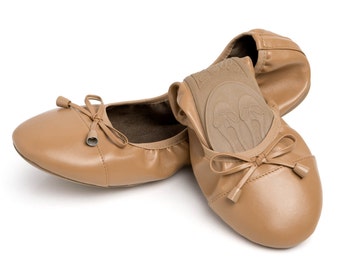 Talaria Flats Caramel Luxury Foldable Ballet Flats,Wedding Ballet Flats,Ballet Flats for Work,Foldable Flats for Travel,Cinderollies,Flats