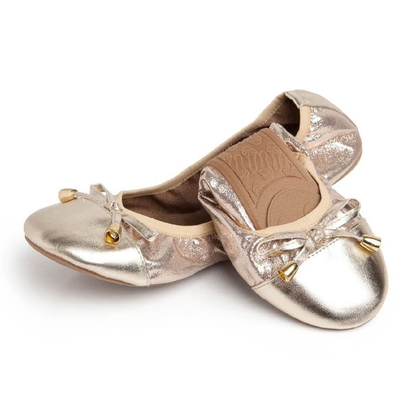 Talaria Flats Champagne Gold Premium Foldable Ballet Flats,Wedding Ballet Flats,Ballet Flats for Work,Foldable Flats for Travel,Cinderollies