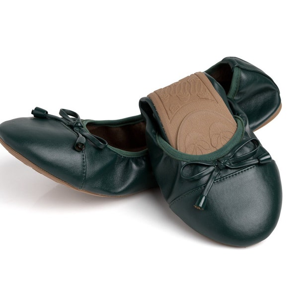 Talaria Flats Evergreen Luxus faltbare Ballerinas, Hochzeit Ballerinas, Ballerinas für die Arbeit, faltbare Wohnungen für Reisen, Cinderollies, Wohnungen