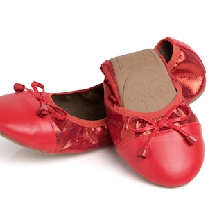 Talaria Flats Ruby Red Premium Foldable Ballet Flats,Ballet Flats for Work,Foldable Flats for Travel,Cinderollies Red Foldable Ballet Flats