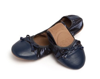 Navy Blue Foldable Ballet Flats, Wedding Travel Shoes