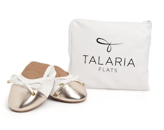 White Foldable Ballet Flats, Talaria Flats with Wristlet