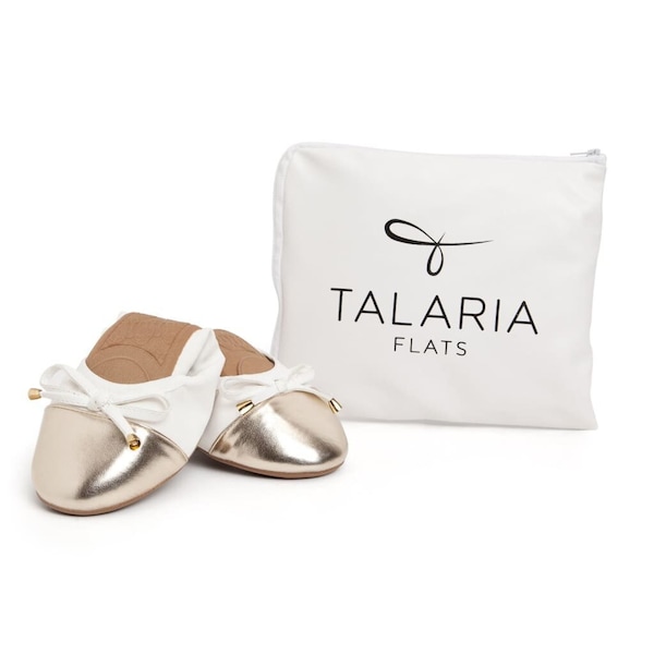 Talaria Flats White Premium Foldable Ballet Flats,Wedding Ballet Flats,Ballet Flats for Work,Foldable Flats for Travel,Cinderollies,Flats