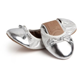 Talaria Flats Silver Premium Foldable Ballet Flats,Wedding Ballet Flats,Ballet Flats for Work,Foldable Flats for Travel,Cinderollies,Flats