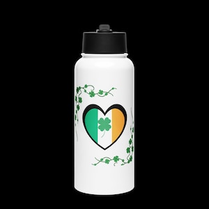 IRISH FLAG Ireland Pride Stainless Steel Water Bottle Irish-Themed Luck Of The Irish Water Bottle Four Leaf Clovers Irish Heritage Bottle