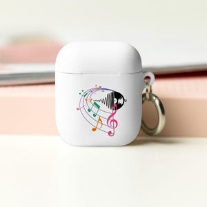 Estuche elegante de goma para AirPods con temática musical para amantes de la música Estuche de goma para AirPods con temática musical para entusiastas de la música: estuche exclusivo y elegante para AirPods