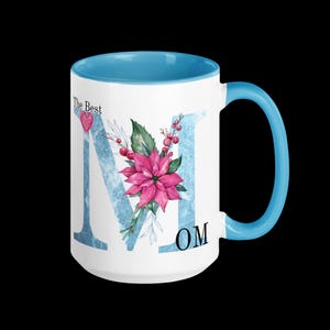 Hellblaue schöne Blumen ""Mom"" Kaffeetasse alles Gute zum Muttertag alles Gute zum Geburtstag Kaffee, Tee, Kakaobecher Geschenk der Liebe für Mama."