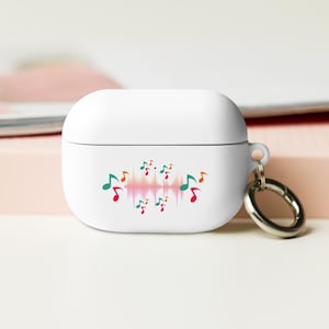 Estuche de goma para AirPods con temática musical, colorido y vibrante. Estuche llamativo para AirPods que mantiene los AirPods seguros. Estuche único para AirPods con notas musicales